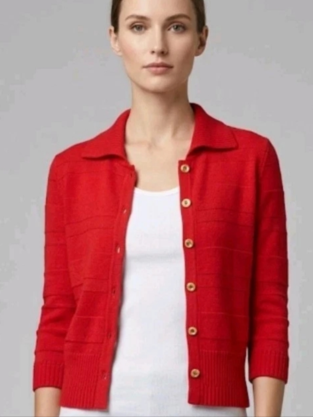 St. John Collection Red Knit Cardigan Jacket Classic Luxury Santana Knit! Size M